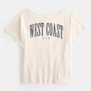 Hollister Women's Oversized Off-the-Shoulder West Coast Graphic Tee Size Medium